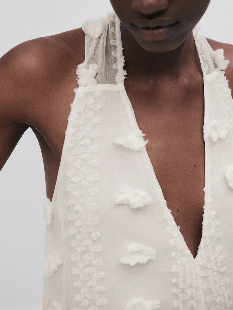 Halter Floral Mesh Patchwork Boho Dress - Image 4