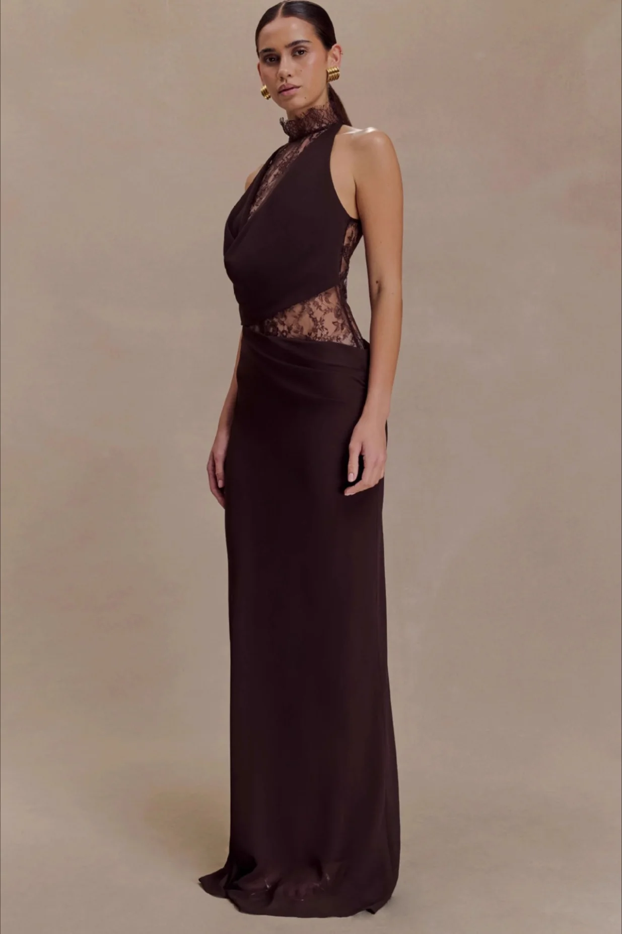 Halter Lace Cowl Bodycon Dress