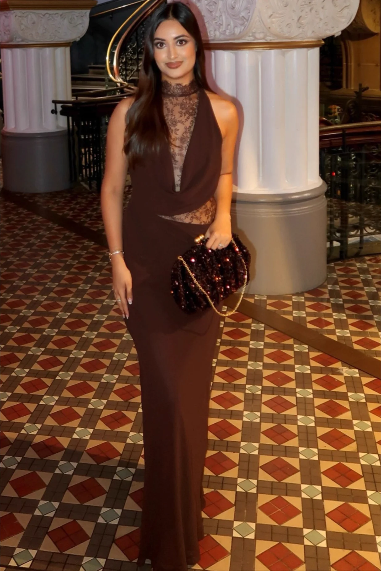 Halter Lace Cowl Bodycon Dress - Image 6