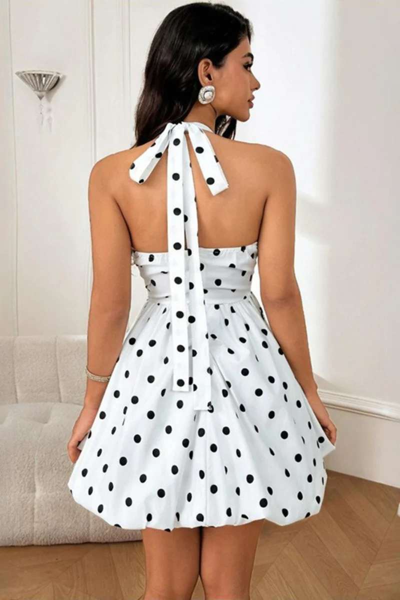 Halter Polka Dot A Line Mini Dress - Image 2