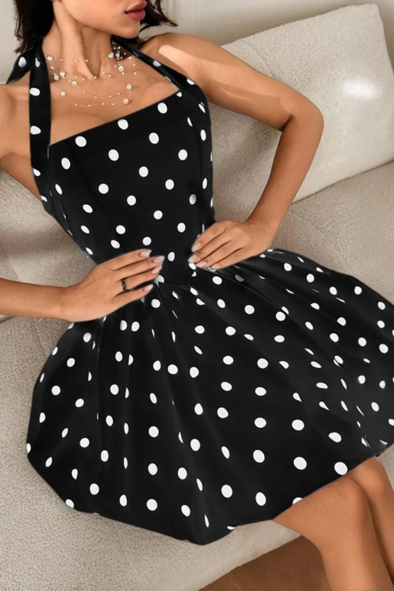 Halter Polka Dot A Line Mini Dress - Image 5