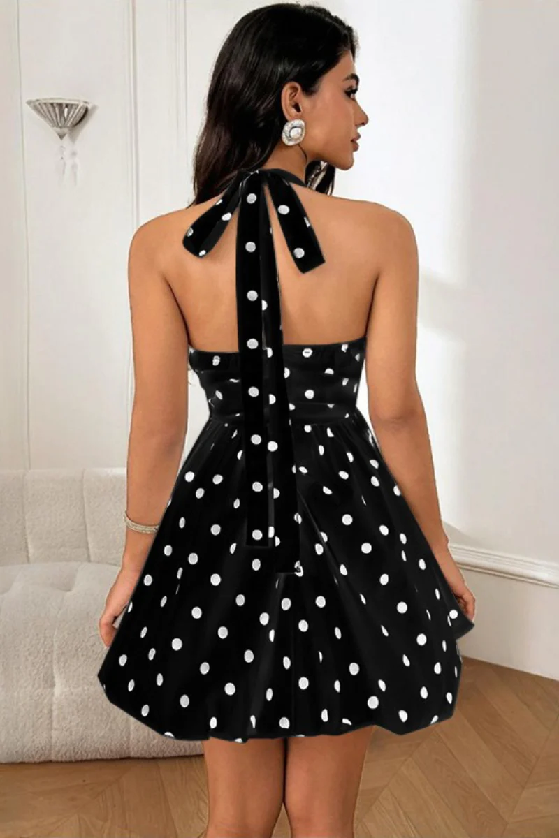 Halter Polka Dot A Line Mini Dress - Image 6
