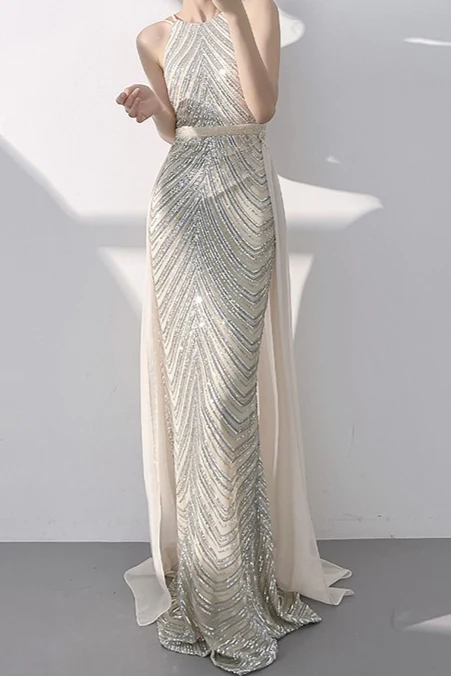 Halter Sequin Mermaid Maxi Dress - Image 6