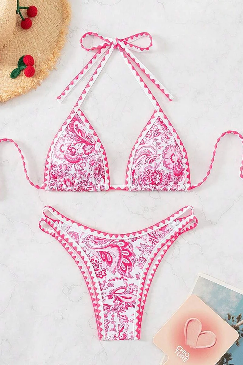 Halter Tie Back Paisley Print Bikini Set - Image 5