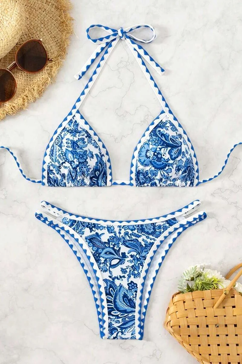 Halter Tie Back Paisley Print Bikini Set - Image 7