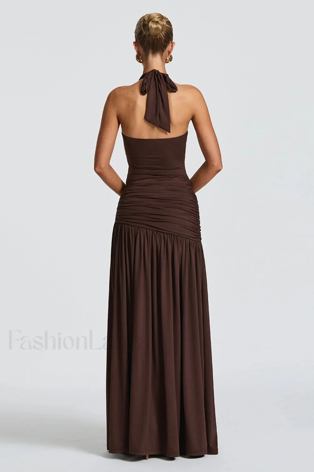 Halter Tie Backless Ruched Maxi Dress - Image 11