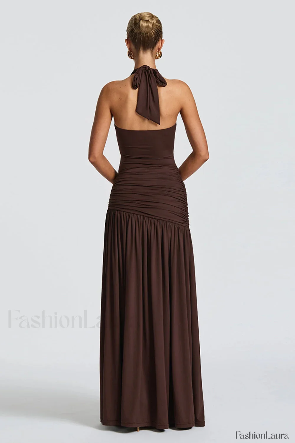 Halter Tie Backless Ruched Maxi Dress - Image 14