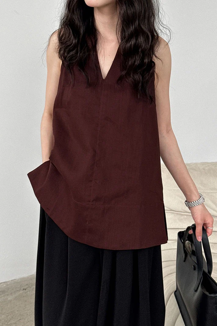 Halter V Neck Linen Casual Tank Top - Image 11