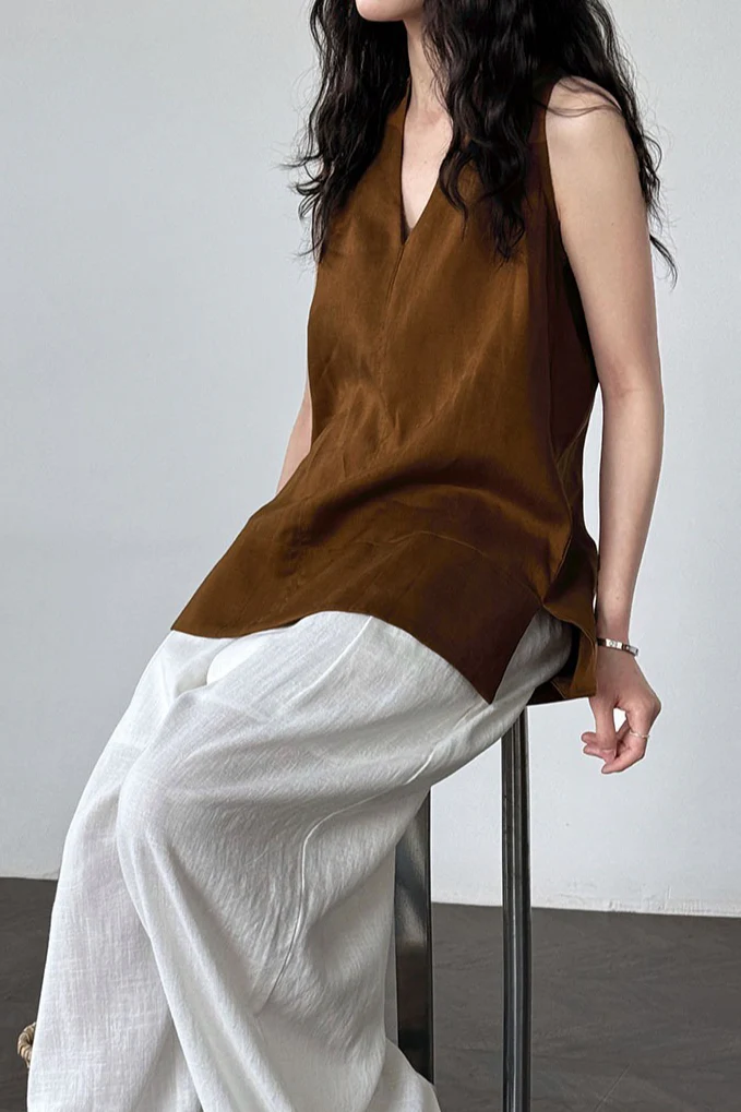 Halter V Neck Linen Casual Tank Top - Image 4