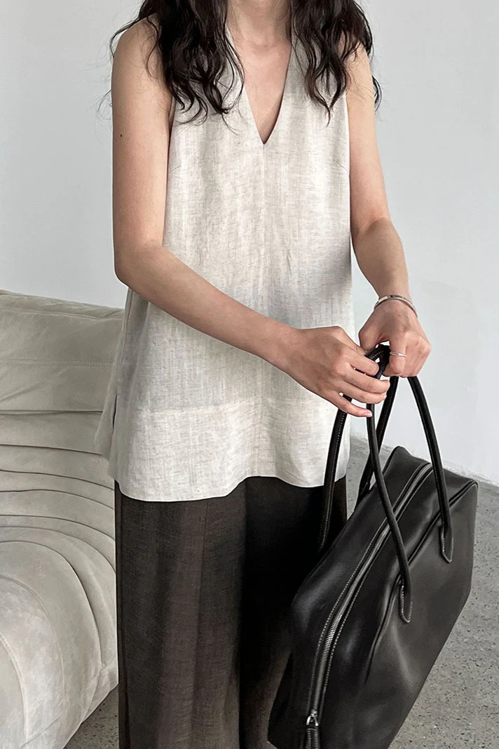 Halter V Neck Linen Casual Tank Top - Image 9