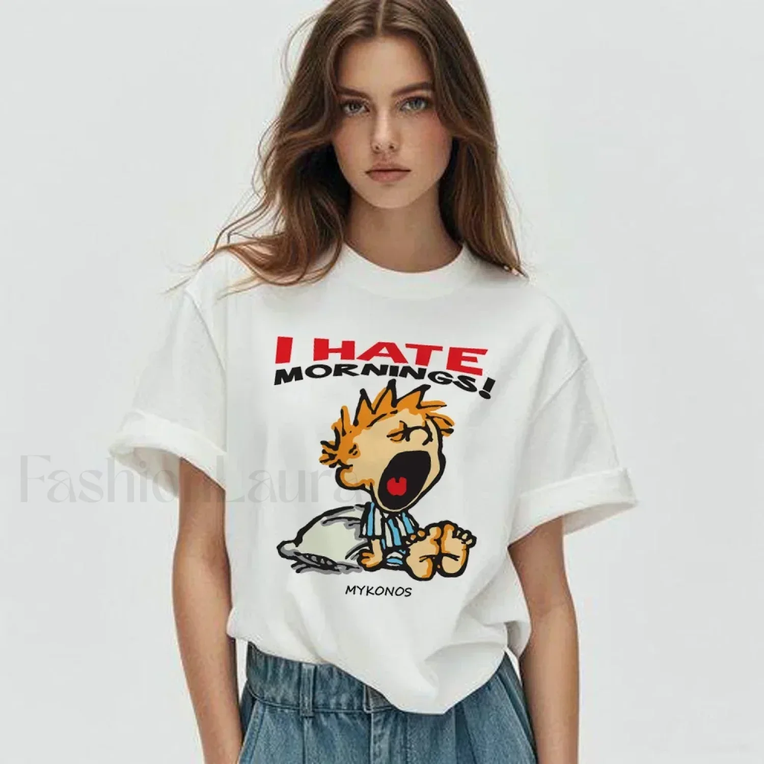 Hate Morning Cartoon Harajuku Loose Casual T-Shirt