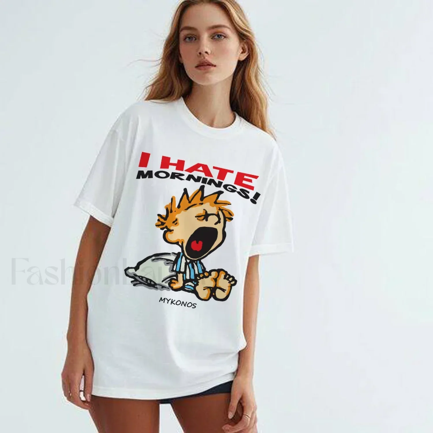 Hate Morning Cartoon Harajuku Loose Casual T-Shirt - Image 5