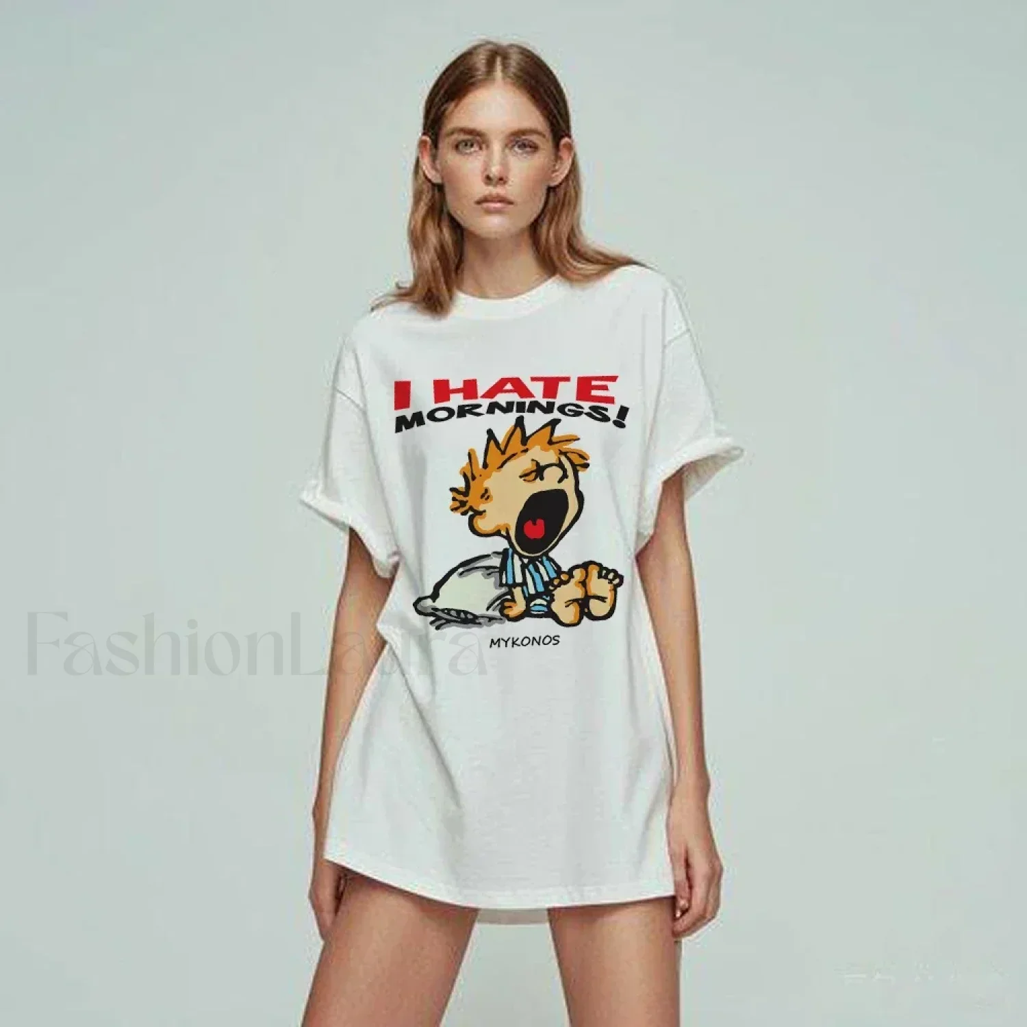 Hate Morning Cartoon Harajuku Loose Casual T-Shirt - Image 7
