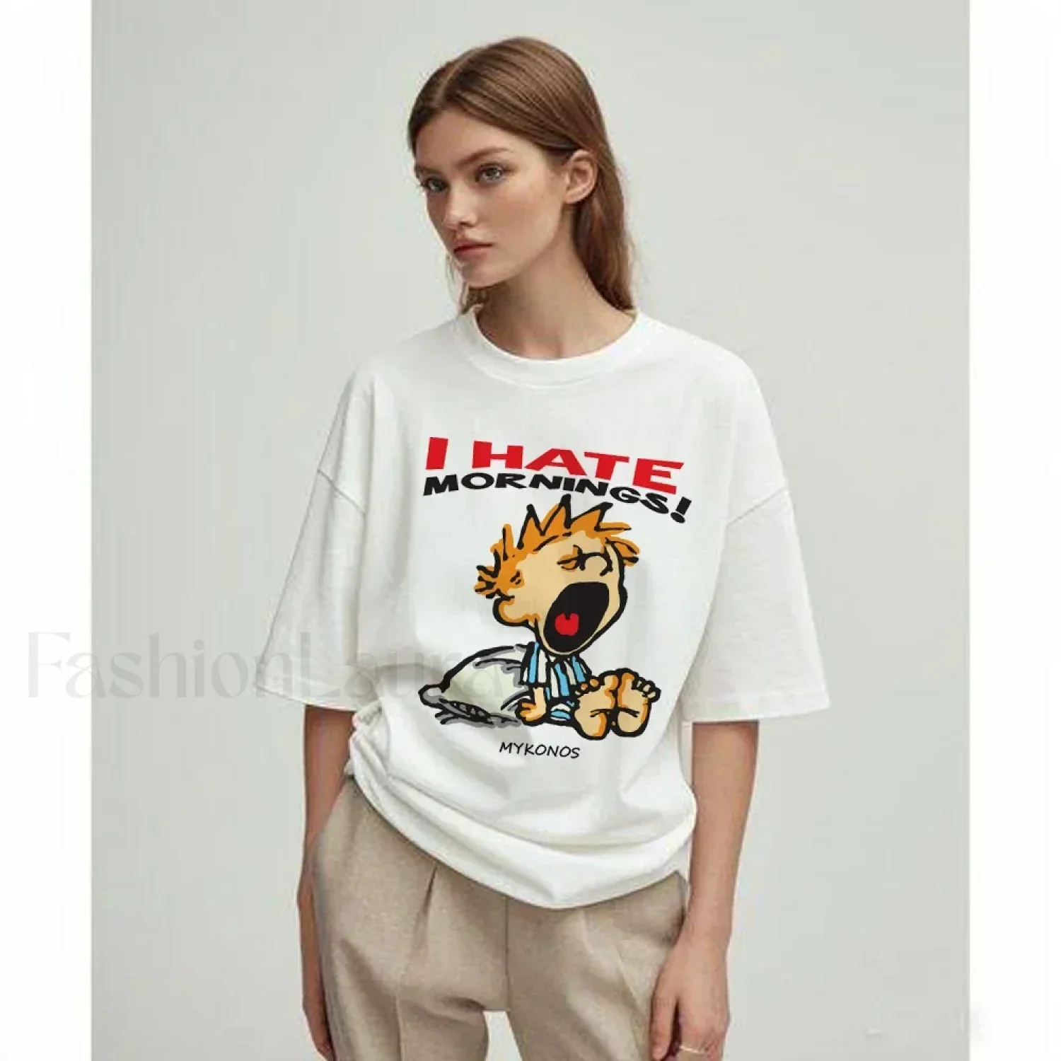 Hate Morning Cartoon Harajuku Loose Casual T-Shirt - Image 8