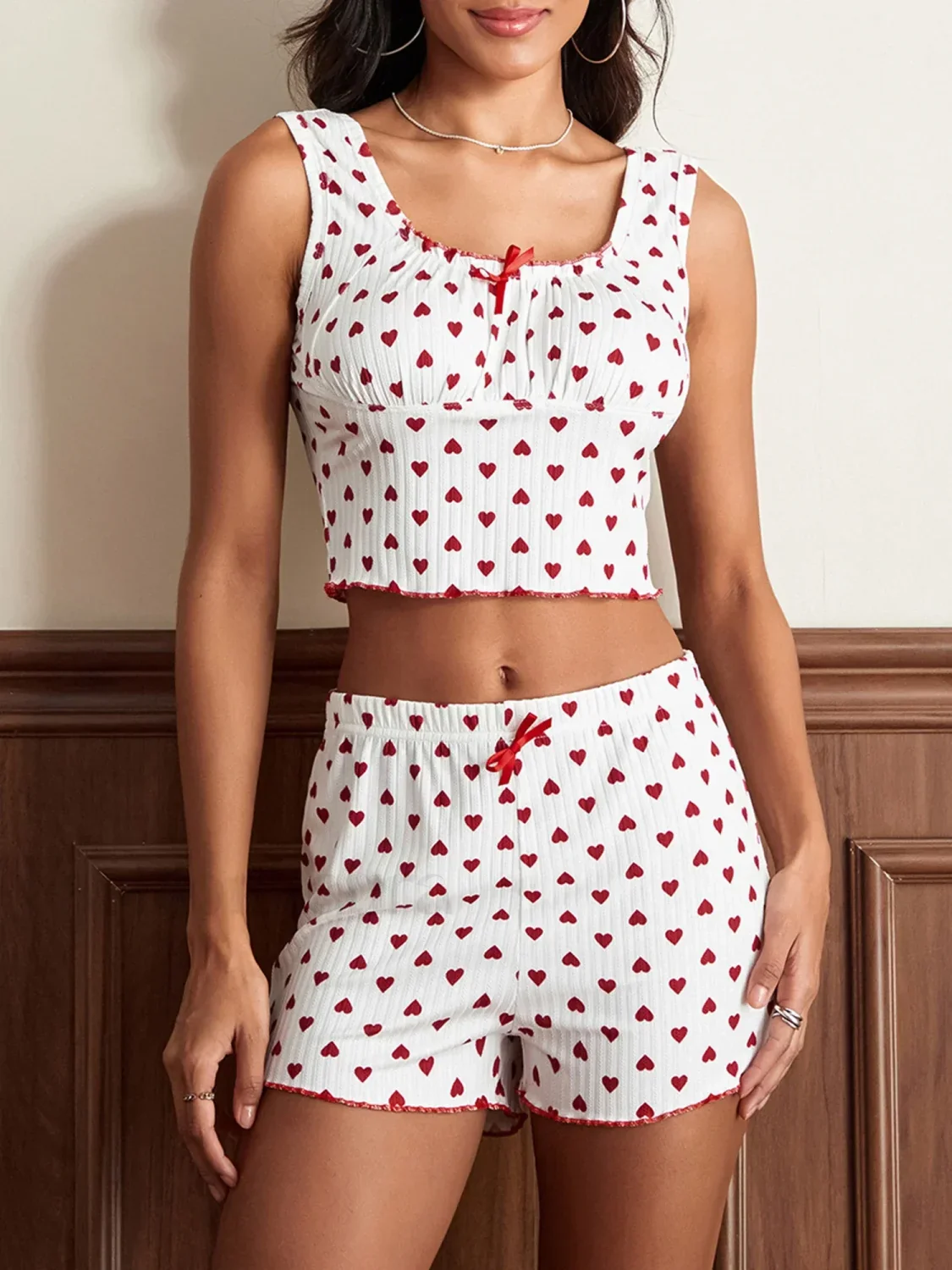 Heart Bow Cami Shorts Two Piece Set - Image 5