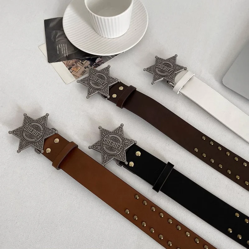 Chic Versatile Star Detail Leather Belt - Image 9