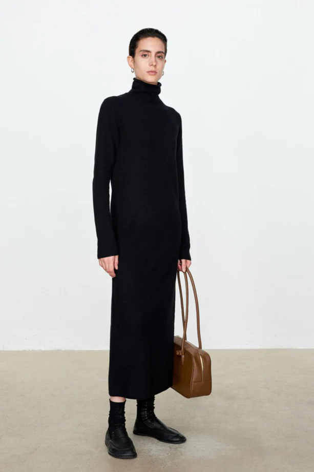 High Neck Flocked Slouchy Knit Dress - Image 10