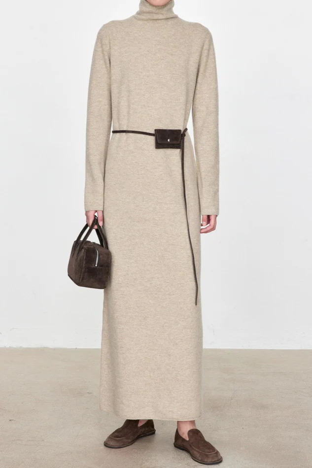 High Neck Flocked Slouchy Knit Dress - Image 12