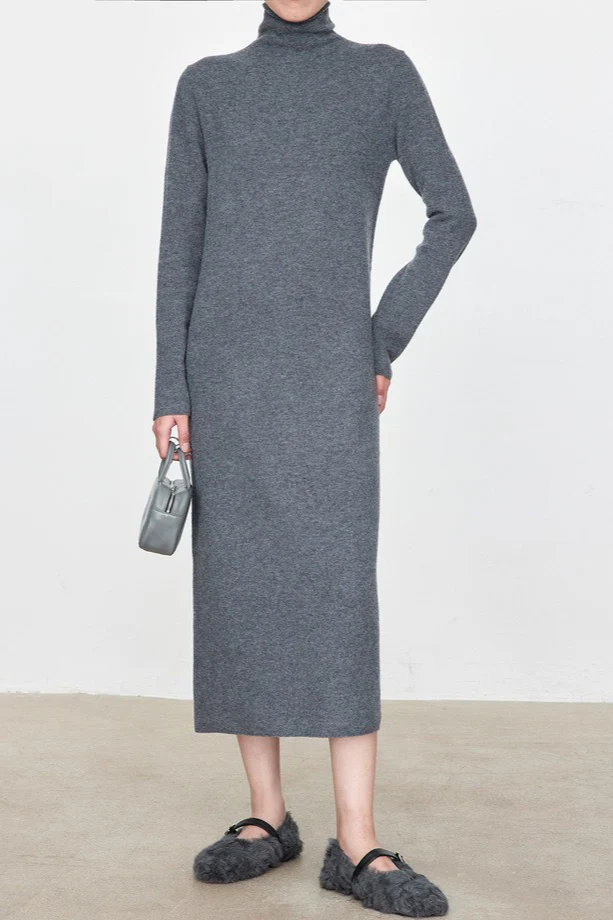 High Neck Flocked Slouchy Knit Dress - Image 14