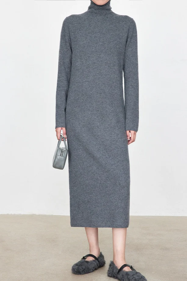 High Neck Flocked Slouchy Knit Dress - Image 15