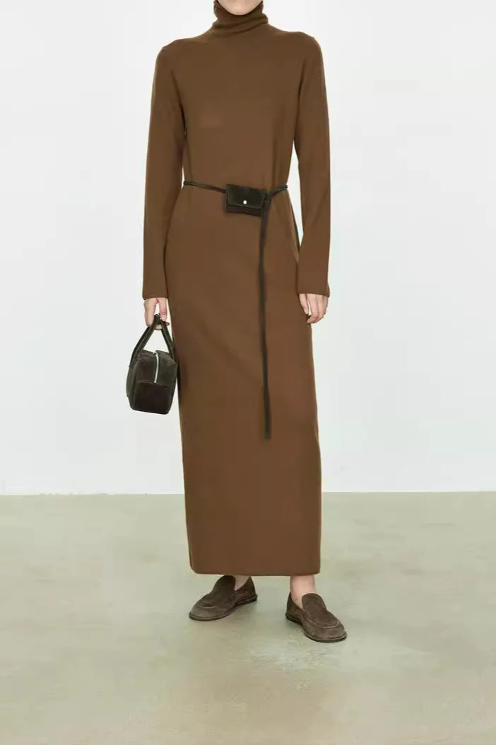 High Neck Flocked Slouchy Knit Dress - Image 19