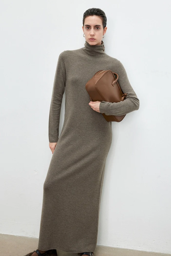 High Neck Flocked Slouchy Knit Dress - Image 5