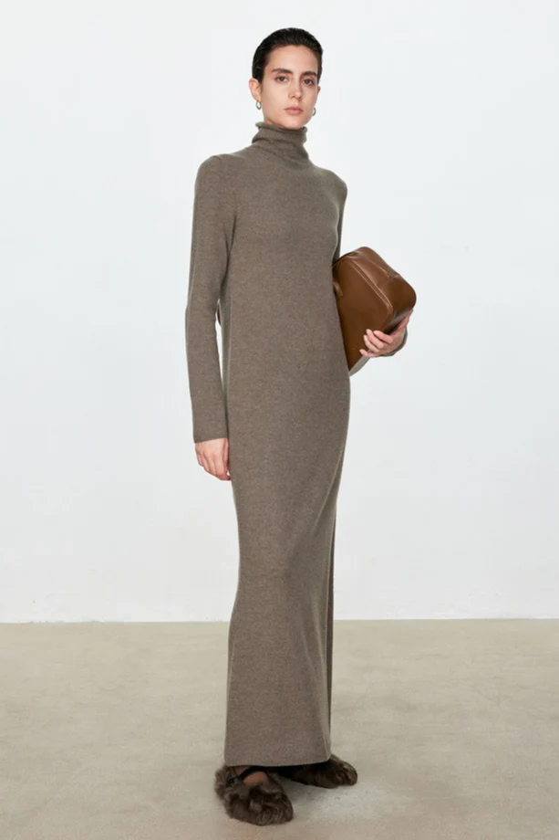 High Neck Flocked Slouchy Knit Dress - Image 6