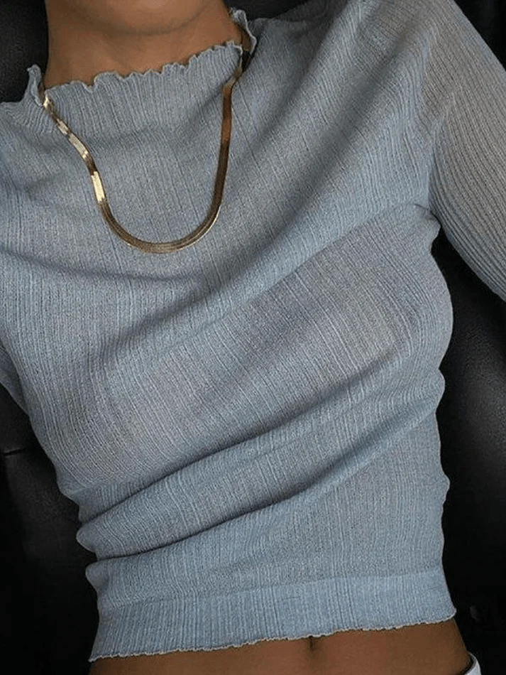 High Neck Semi Sheer Knit Top - Image 2