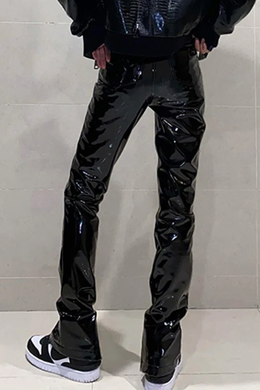 High Shine PU Leather Slim Straight Pants - Image 5