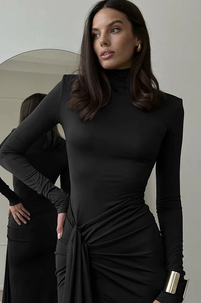 High Slit Tie Front Bodycon Dress - Image 6