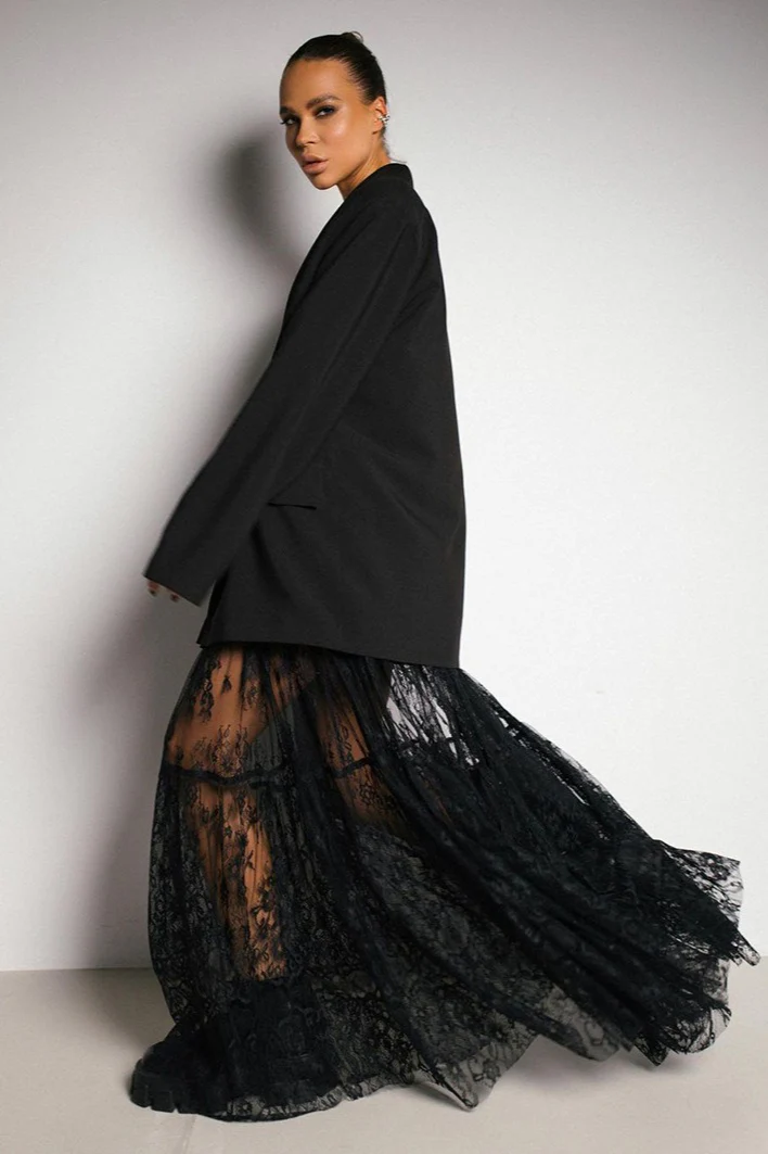 High Waist Black Sexy Lace Sheer Skirt - Image 2