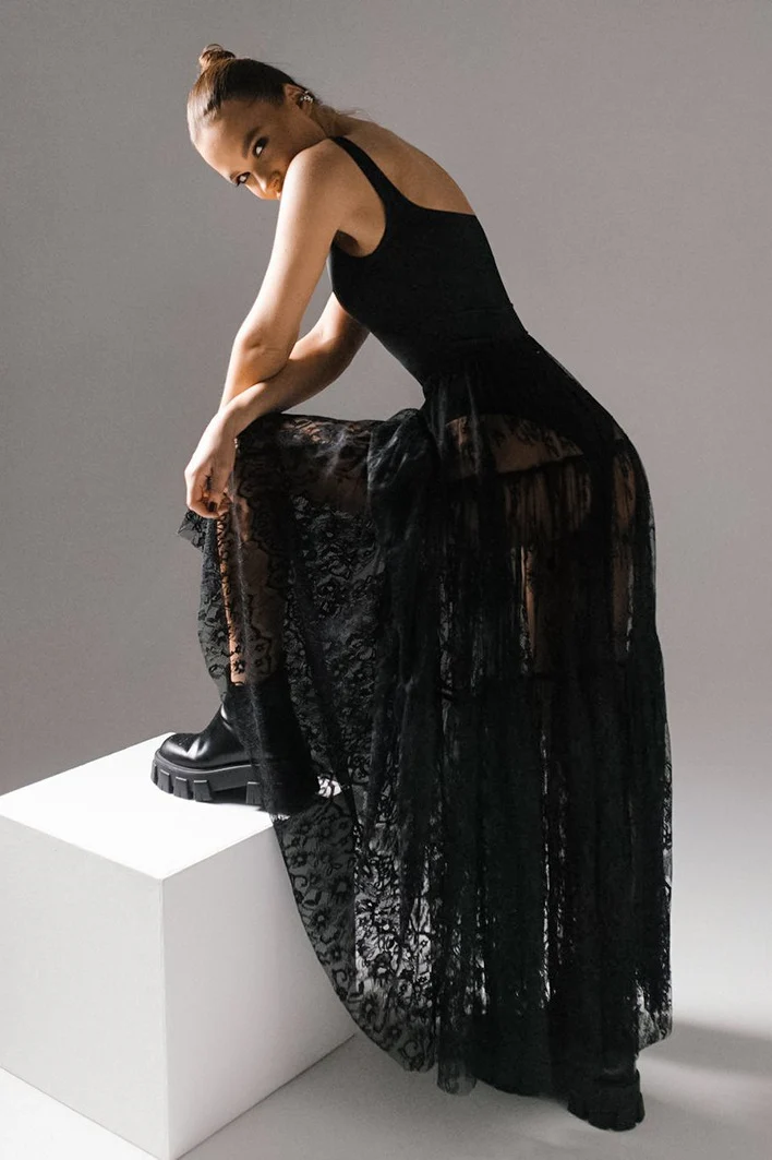 High Waist Black Sexy Lace Sheer Skirt - Image 3