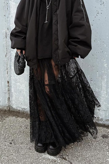 High Waist Black Sexy Lace Sheer Skirt - Image 4