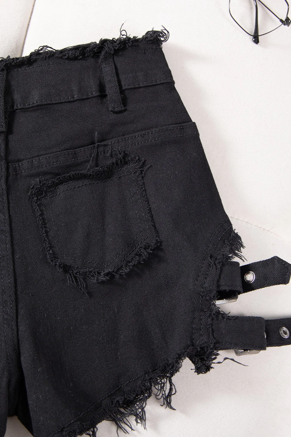 High Waist Distressed Slim Fit Denim Shorts - Image 10