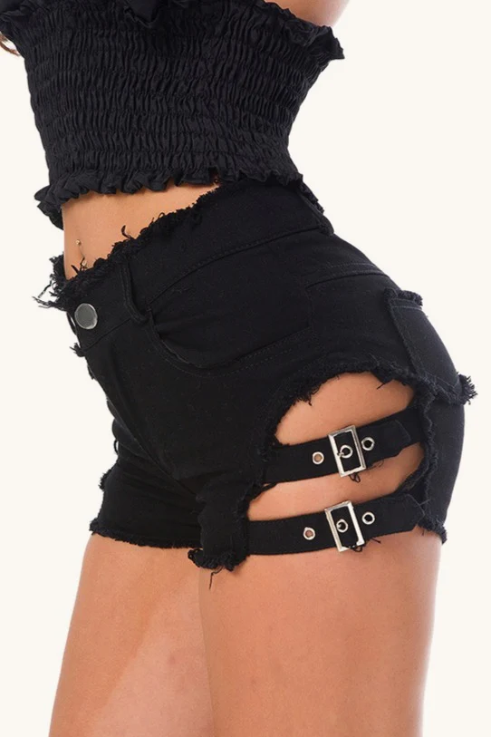 High Waist Distressed Slim Fit Denim Shorts - Image 4