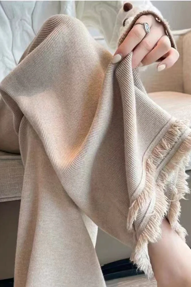 High Waist Fringed Hem Knit Pants - Image 5