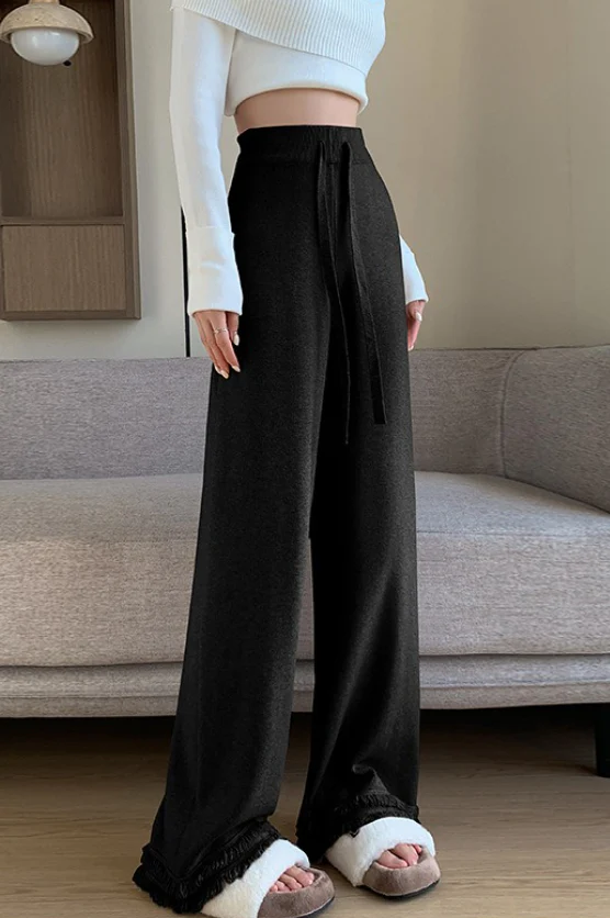 High Waist Fringed Hem Knit Pants - Image 7