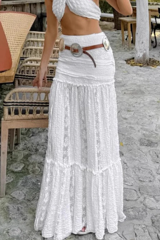 High Waist Lace Tiered A Line Boho Skirt - Image 2