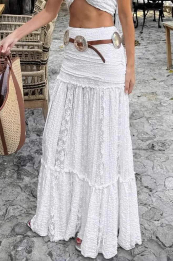 High Waist Lace Tiered A Line Boho Skirt - Image 3
