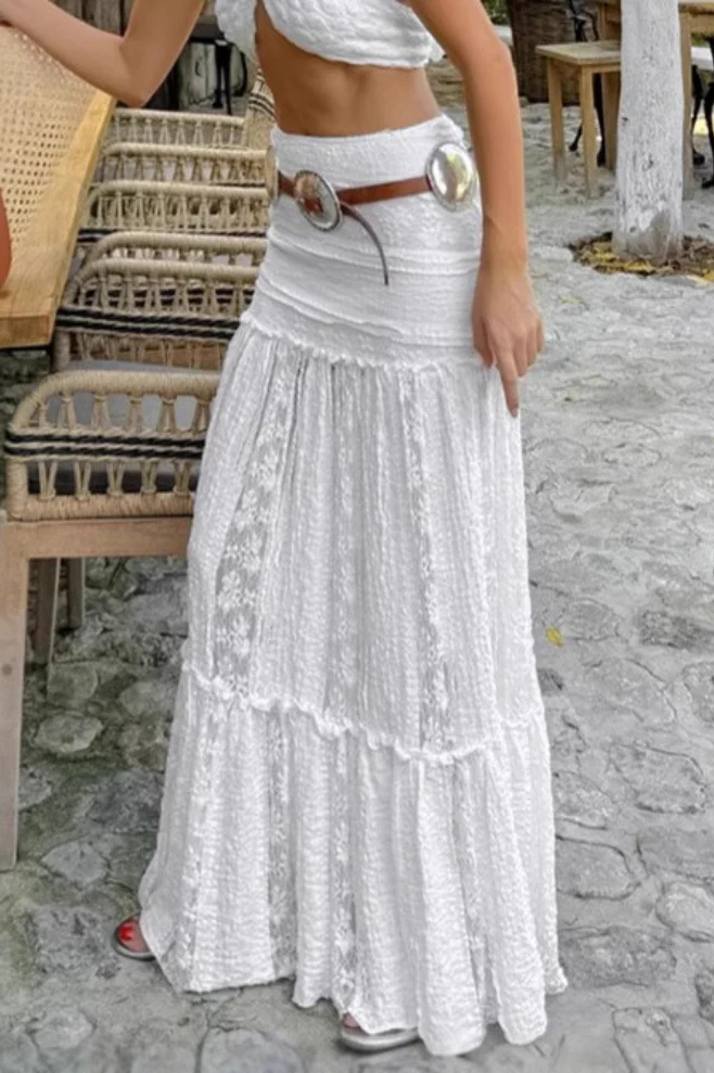 High Waist Lace Tiered A Line Boho Skirt - Image 4