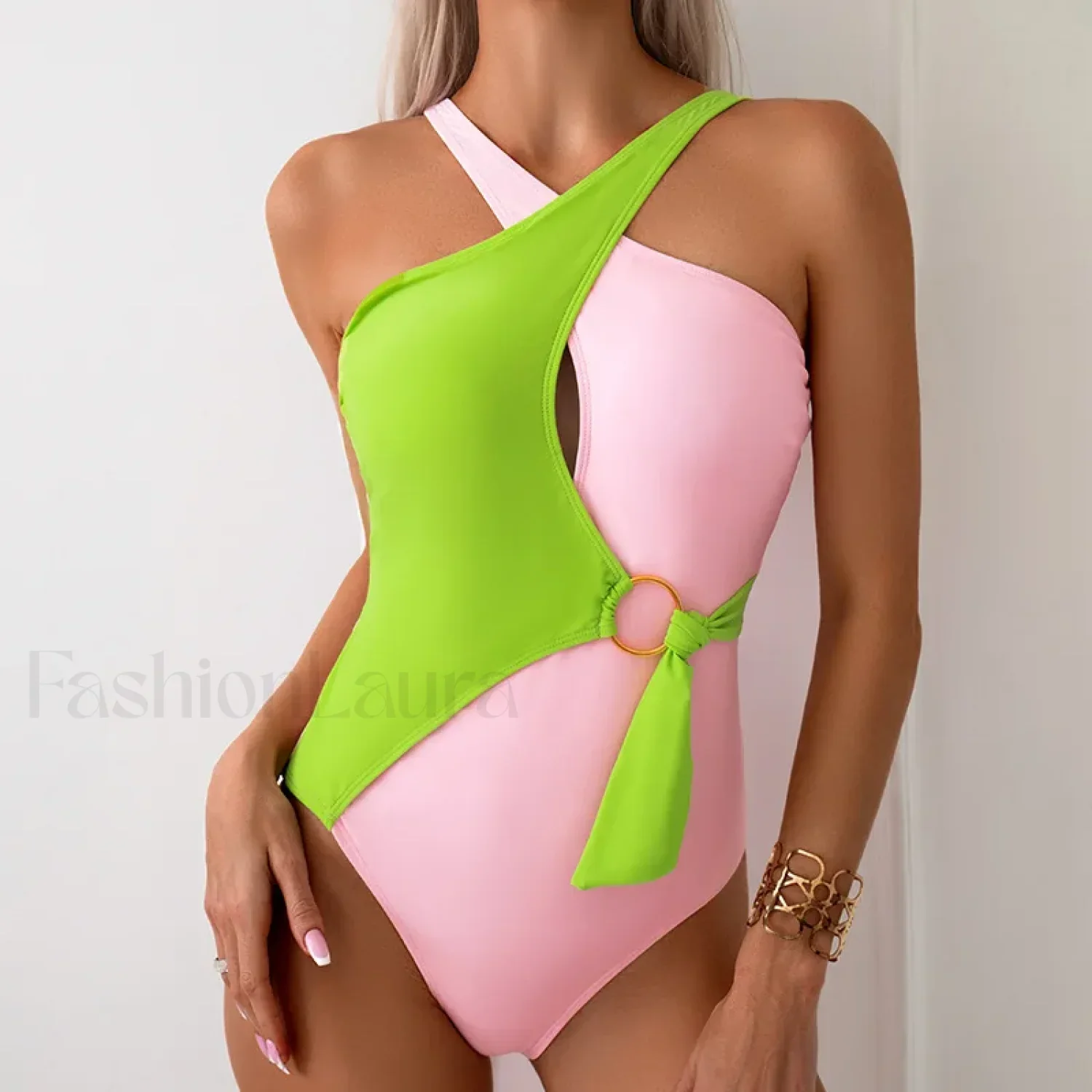 High Waist Patchwork One Piece - Image 7