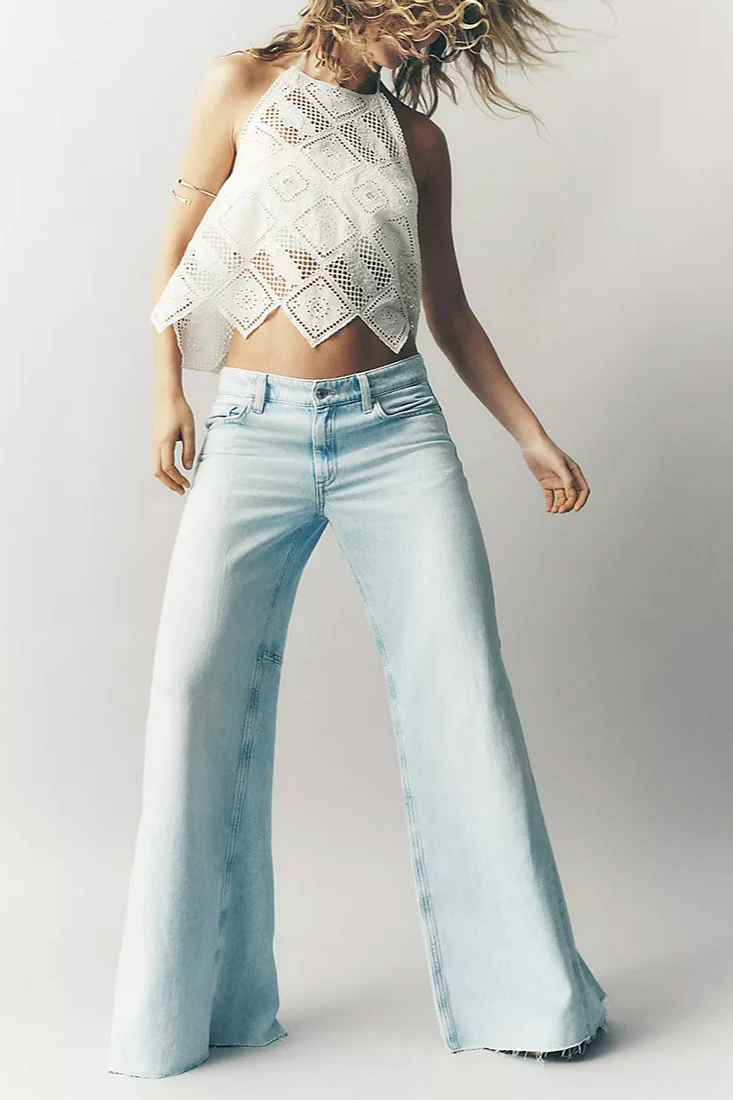 High Waist Patchwork Slim Flare Long Jeans - Image 11