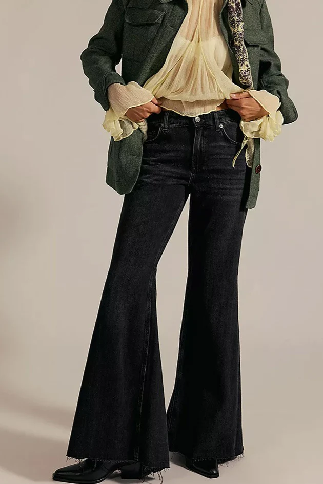High Waist Patchwork Slim Flare Long Jeans - Image 5