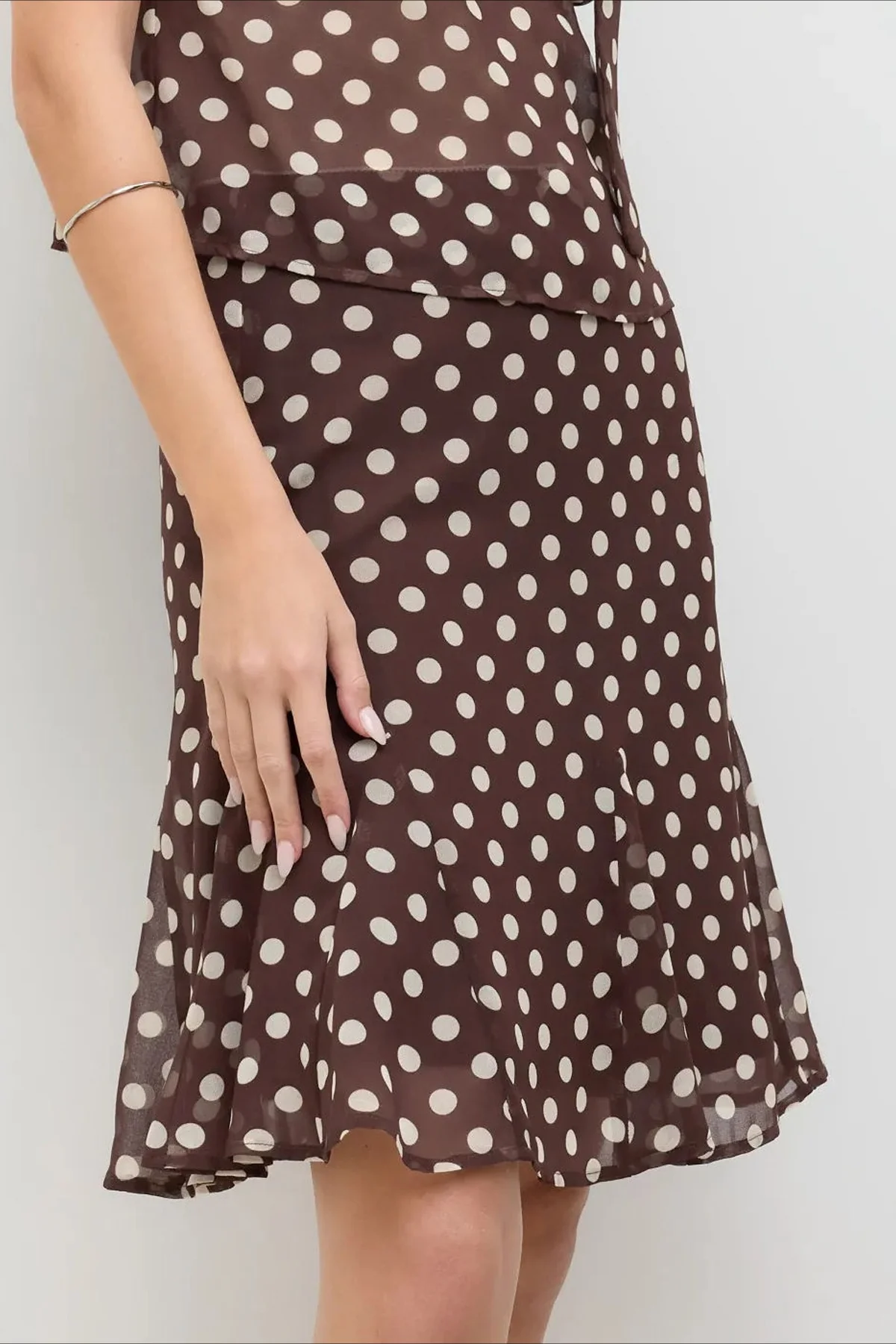 High Waist Polka Dot Chiffon Mermaid Midi Skirt - Image 6