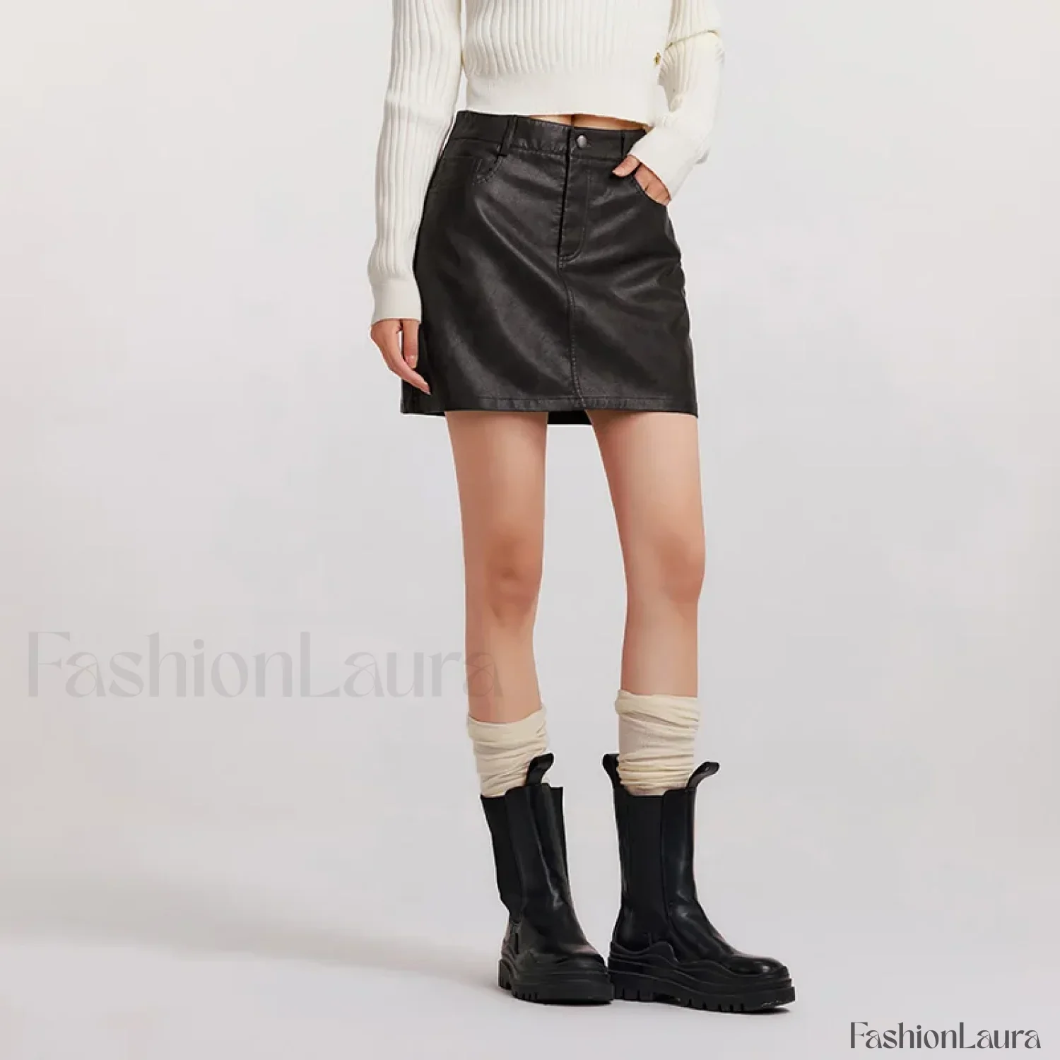 High Waist PU Leather Cool Skirt - Image 15