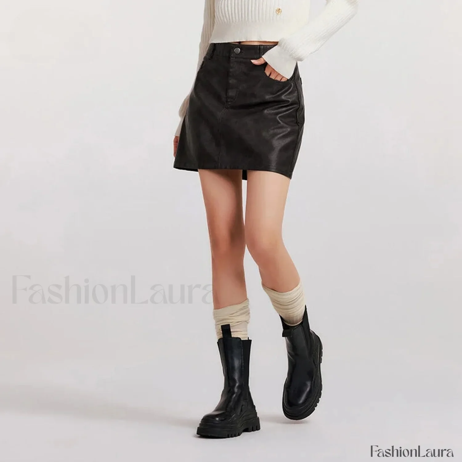 High Waist PU Leather Cool Skirt - Image 17