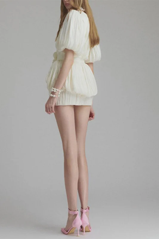 High Waist Ruched 3D Floral Mini Dress - Image 4