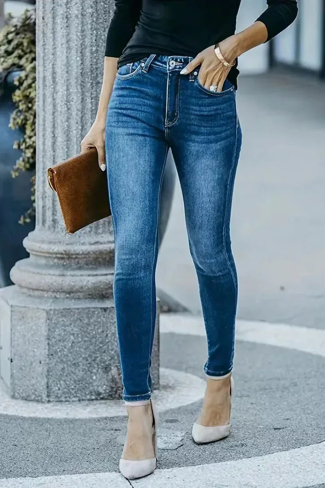 High Waist Skinny Pencil Jeans - Image 3