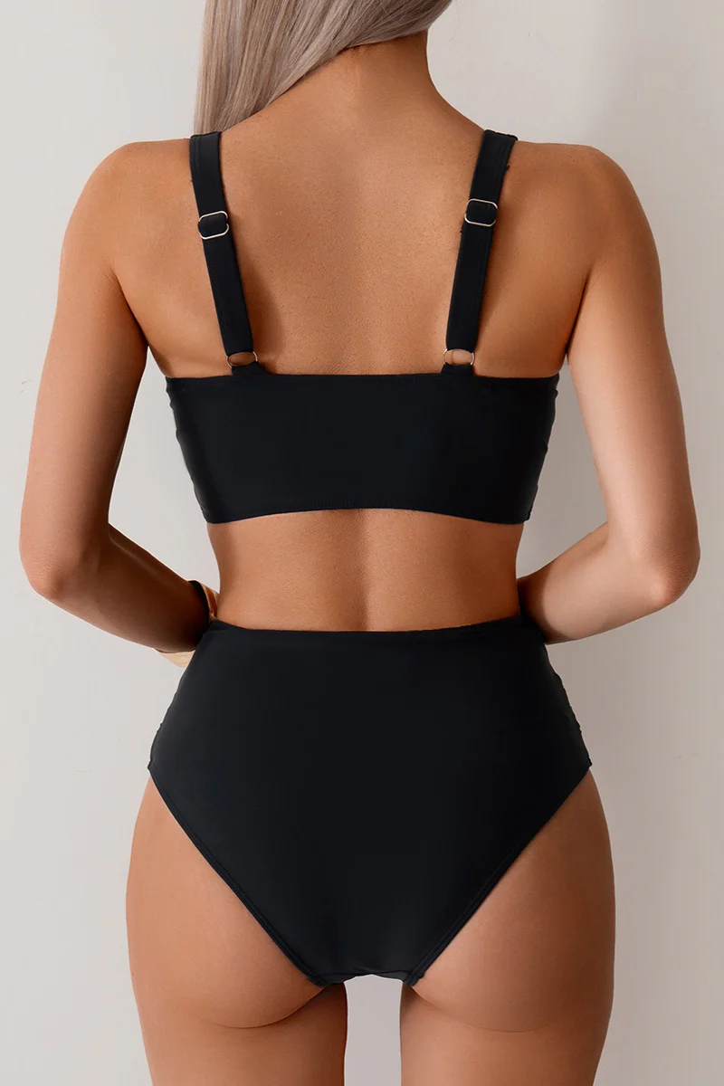 High Waist Solid Bodycon Two Piece Swim Set - Image 2