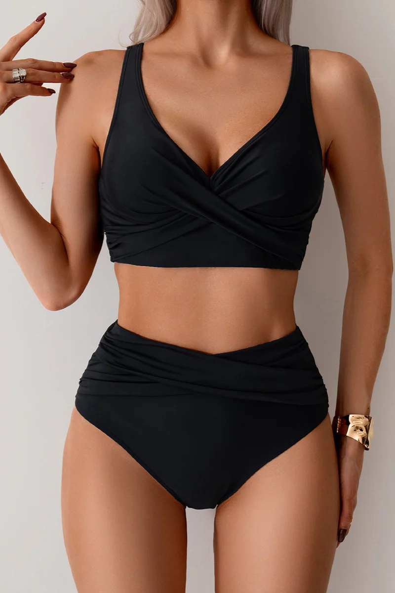 High Waist Solid Bodycon Two Piece Swim Set - Image 3